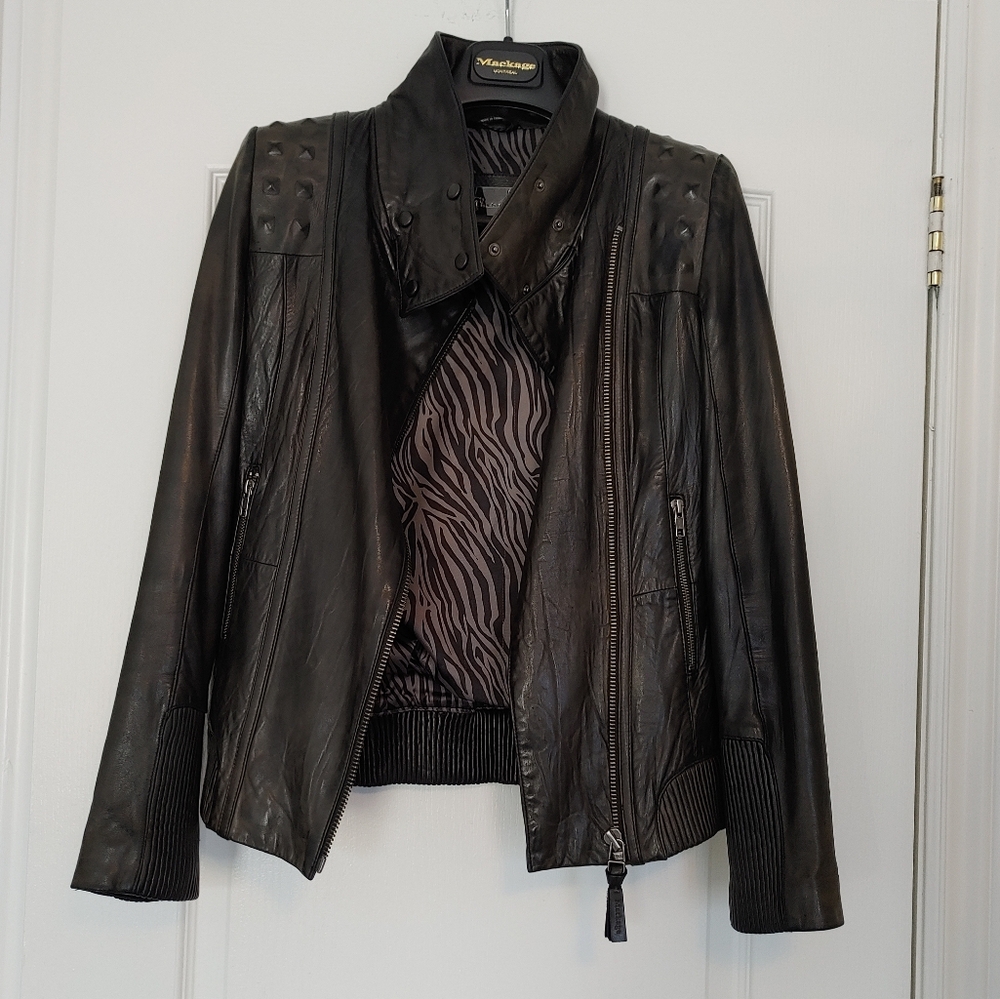 Mackage Lamb Leather Moto Jacket Studded